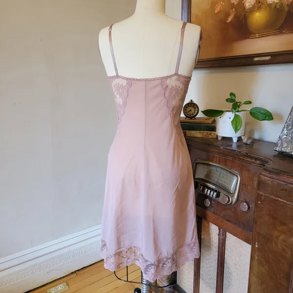 Vintage Lace Slip Dress Mauve Chemise Nighty 34 Sm Med - Picture 5 of 6